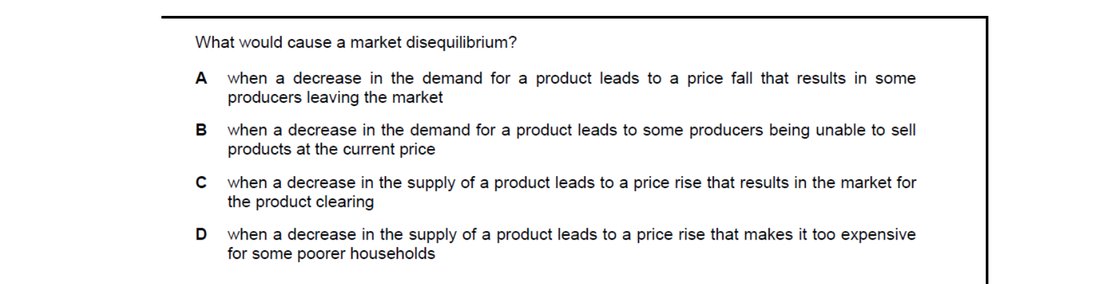 CIE 9708 Economics multiple-choice question on The Interaction of Demand and Supply (image 5)