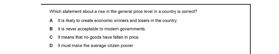 CIE 9708 Economics multiple-choice question on Price Stability (image 7)