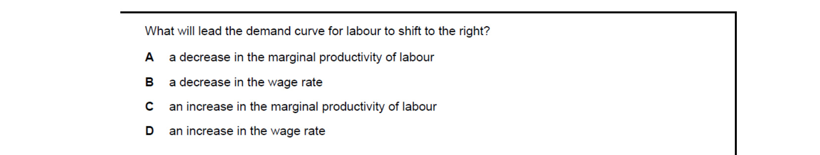 CIE 9708 Economics multiple-choice question on Labour Market Forces and Government Intervention (image 3)