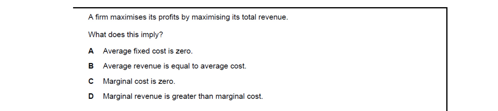 CIE 9708 Economics multiple-choice question on Differing Objectives and Policies of Firms (image 8)