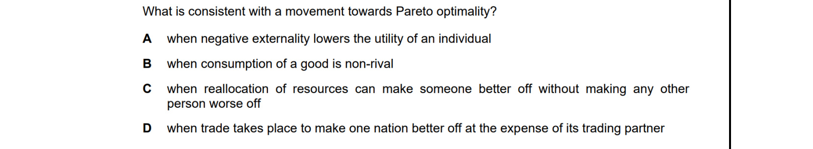 CIE 9708 Economics multiple-choice question on Efficiency and Market Failure (image 1)