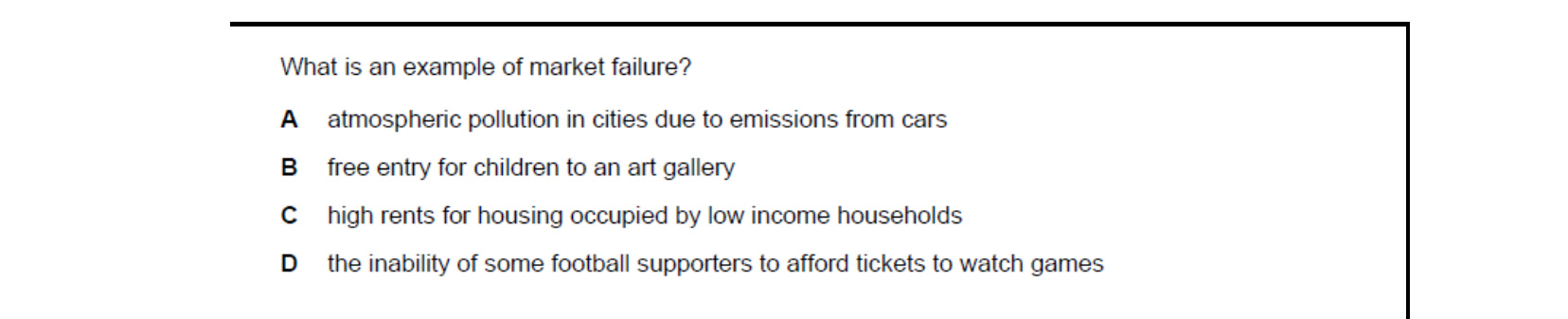 CIE 9708 Economics multiple-choice question on Efficiency and Market Failure (image 9)