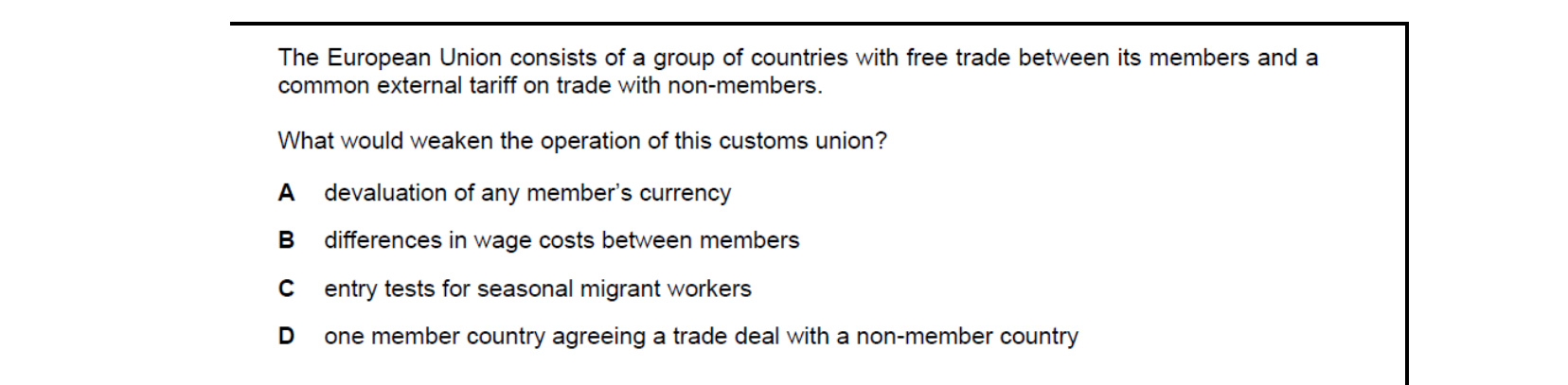 CIE 9708 Economics multiple-choice question on Globalisation (image 4)
