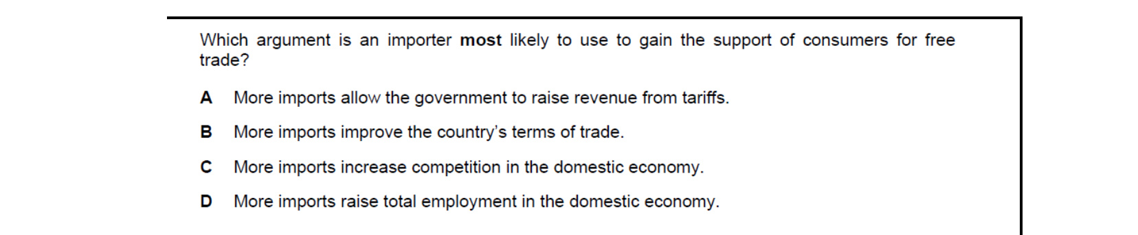 CIE 9708 Economics multiple-choice question on Protectionism (image 7)