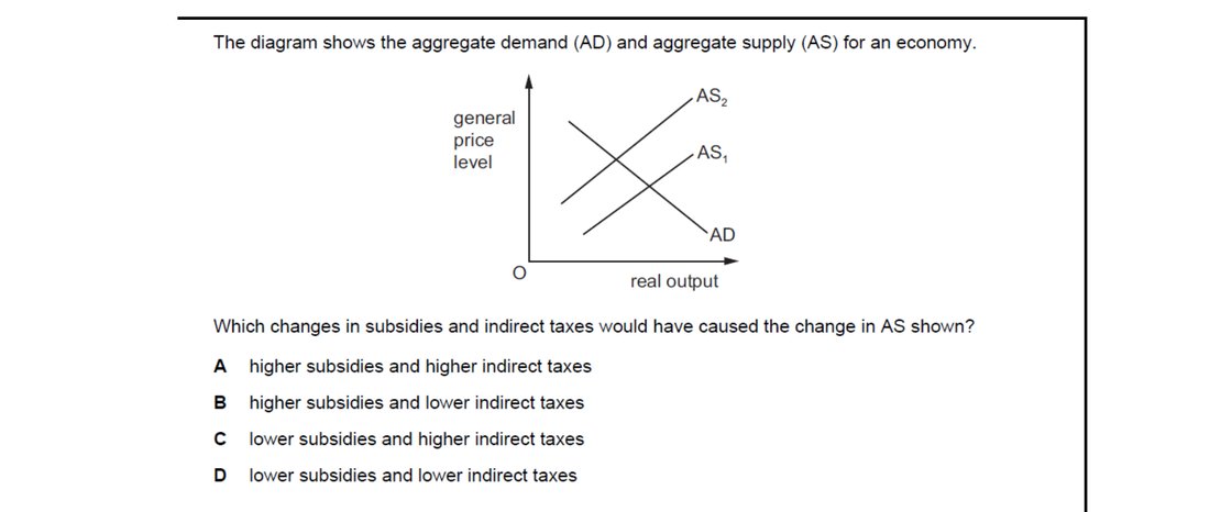CIE 9708 Economics multiple-choice question on Aggregate Demand and Aggregate Supply Analysis (image 7)
