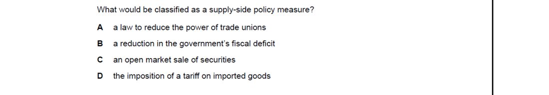 CIE 9708 Economics multiple-choice question on Supply-side Policy (image 1)