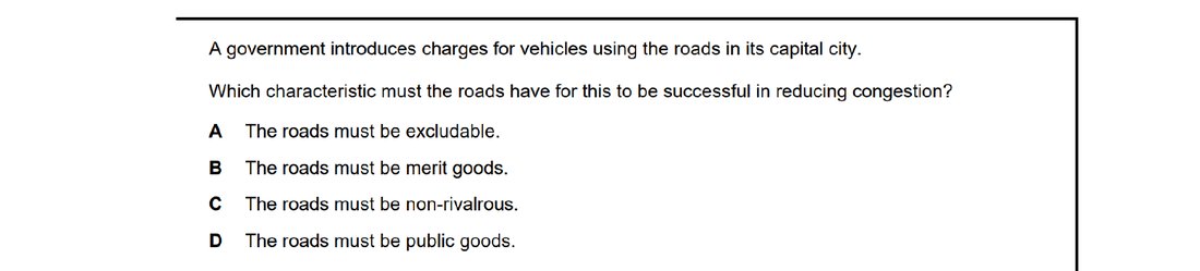 CIE 9708 Economics multiple-choice question on Methods and Effects of Government Intervention in Markets (image 2)