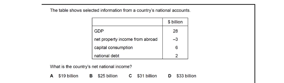 CIE 9708 Economics multiple-choice question on National Income Statistics (image 4)