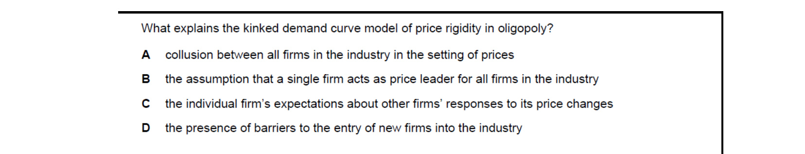 CIE 9708 Economics multiple-choice question on Differing Objectives and Policies of Firms (image 10)
