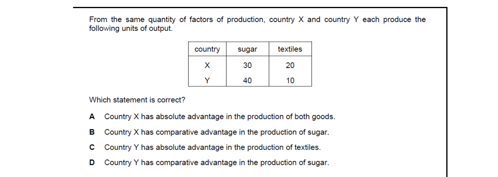 CIE 9708 Economics multiple-choice question on The Reasons for International Trade (image 5)