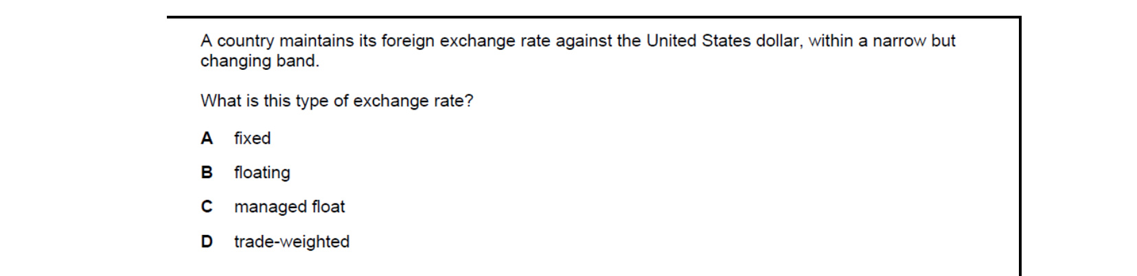 CIE 9708 Economics multiple-choice question on Exchange Rates (image 8)