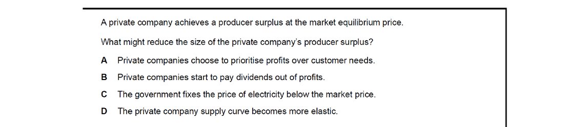 CIE 9708 Economics multiple-choice question on Consumer and Producer Surplus (image 6)