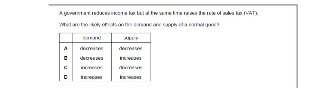 CIE 9708 Economics multiple-choice question on Demand and Supply Curves (image 6)