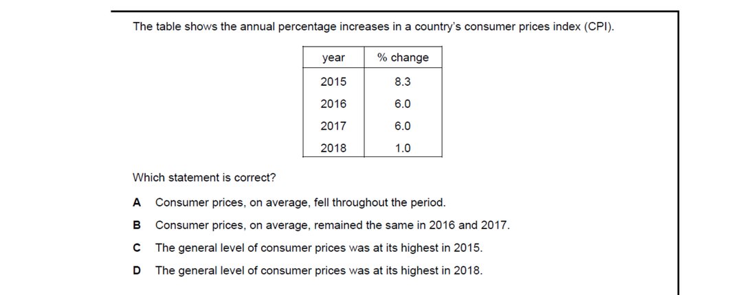 CIE 9708 Economics multiple-choice question on Price Stability (image 8)