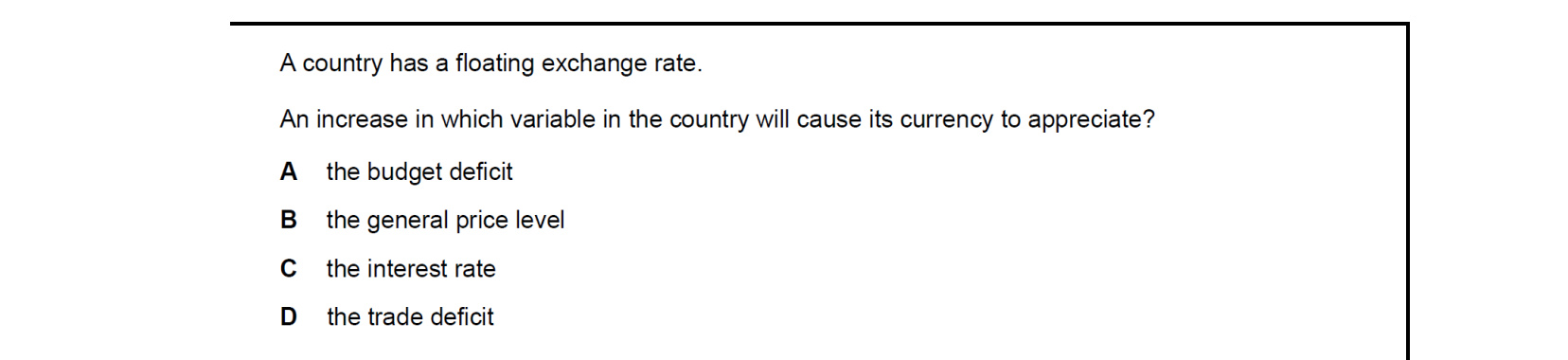 CIE 9708 Economics multiple-choice question on Exchange Rates (image 5)