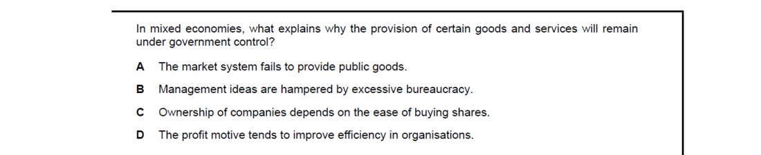 CIE 9708 Economics multiple-choice question on Resource Allocation in Different Economic Systems (image 3)