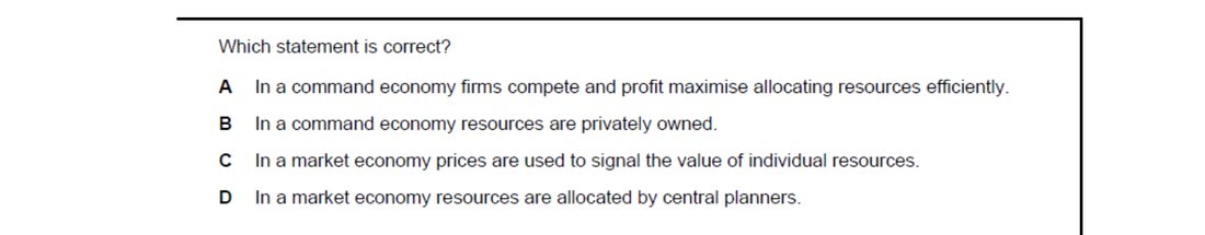 CIE 9708 Economics multiple-choice question on Resource Allocation in Different Economic Systems (image 9)