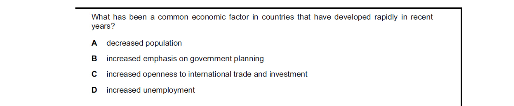 CIE 9708 Economics multiple-choice question on Economic Development (image 9)