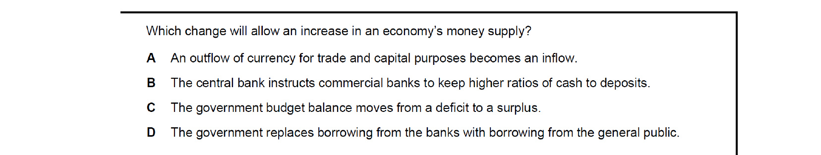 CIE 9708 Economics multiple-choice question on Money and Banking (image 8)