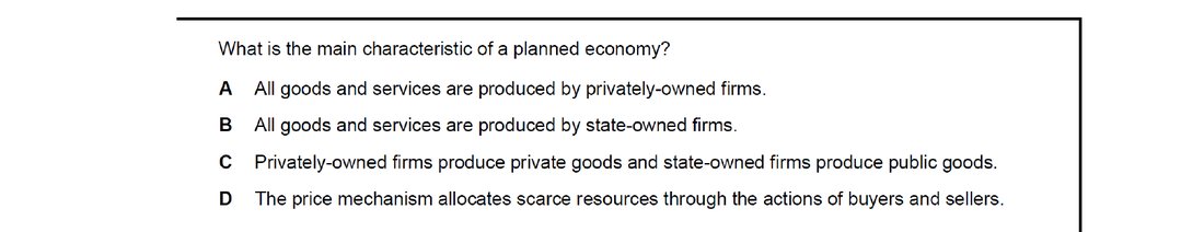 CIE 9708 Economics multiple-choice question on Resource Allocation in Different Economic Systems (image 4)