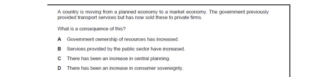 CIE 9708 Economics multiple-choice question on Resource Allocation in Different Economic Systems (image 8)