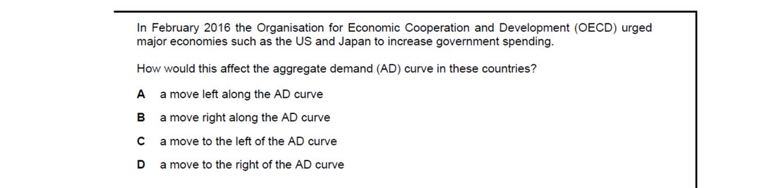CIE 9708 Economics multiple-choice question on Aggregate Demand and Aggregate Supply Analysis (image 8)
