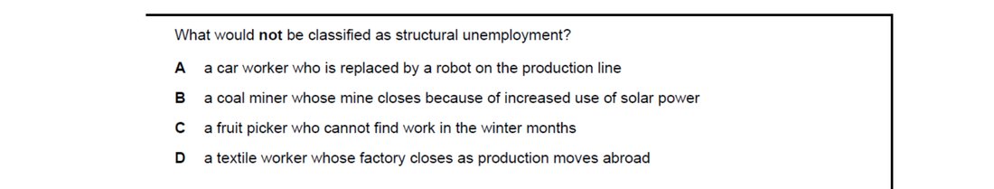 CIE 9708 Economics multiple-choice question on Unemployment (image 10)