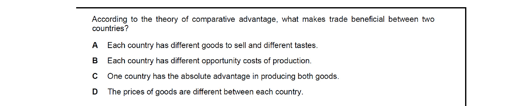 CIE 9708 Economics multiple-choice question on The Reasons for International Trade (image 9)