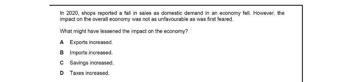 CIE 9708 Economics multiple-choice question on Aggregate Demand and Aggregate Supply Analysis (image 4)