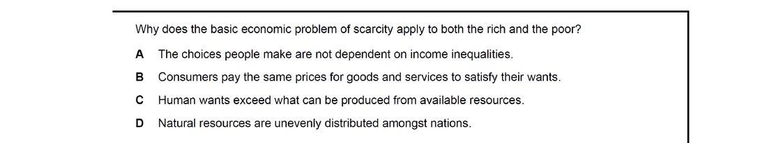 CIE 9708 Economics multiple-choice question on Scarcity, Choice and Opportunity Cost (image 2)