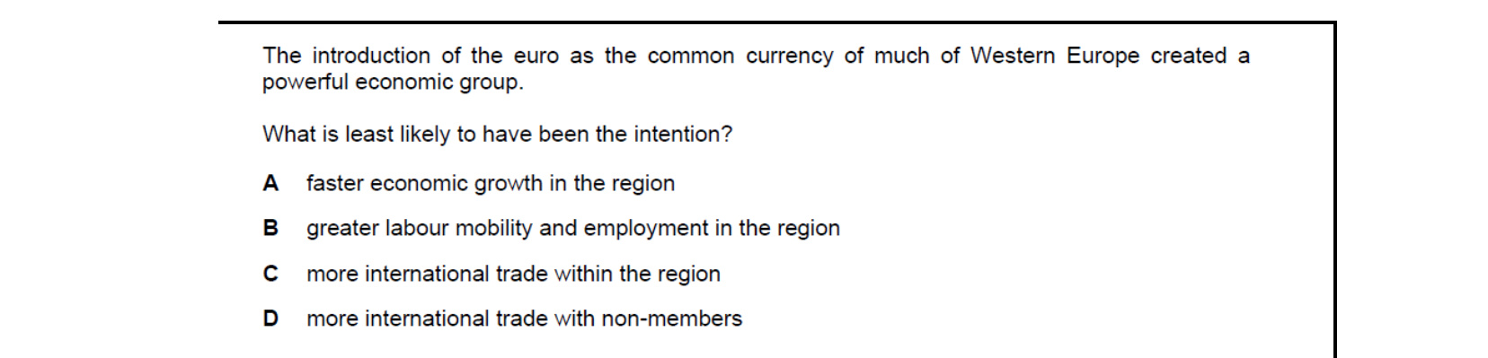CIE 9708 Economics multiple-choice question on Globalisation (image 9)