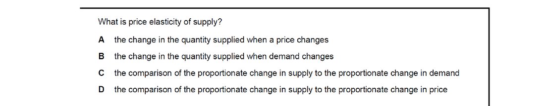 CIE 9708 Economics multiple-choice question on Price Elasticity of Supply (image 4)