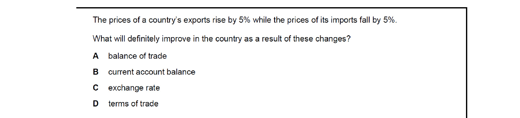 CIE 9708 Economics multiple-choice question on The Reasons for International Trade (image 7)