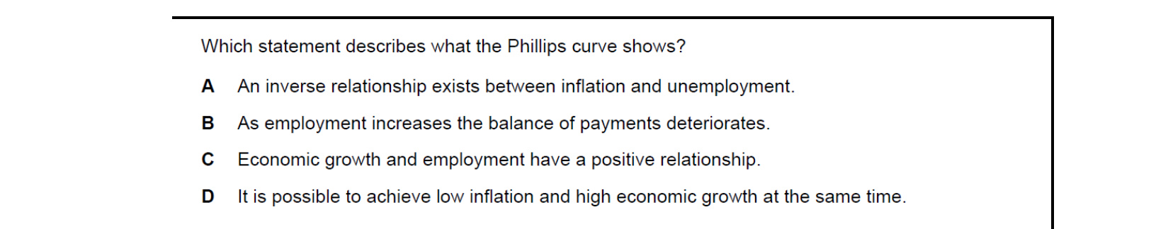 CIE 9708 Economics multiple-choice question on Links Between Macroeconomic Problems and Their Interrelatedness (image 8)