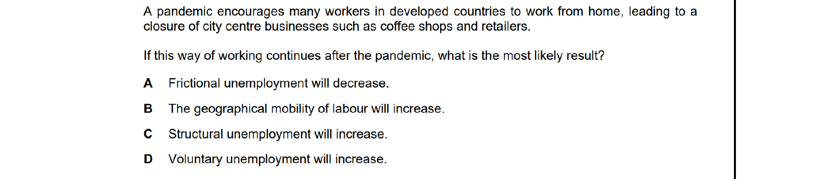 CIE 9708 Economics multiple-choice question on Employment and Unemployment (image 1)