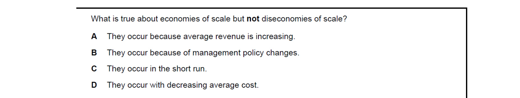 CIE 9708 Economics multiple-choice question on Types of Cost, Revenue and Profit, Short-Run and Long-Run Production (image 10)