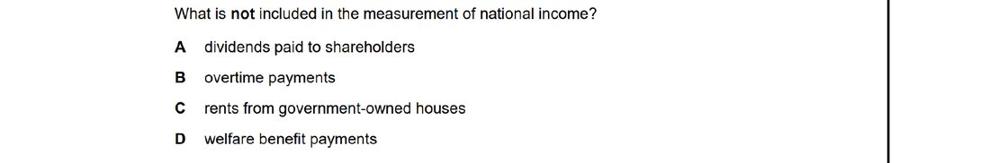 CIE 9708 Economics multiple-choice question on National Income Statistics (image 1)