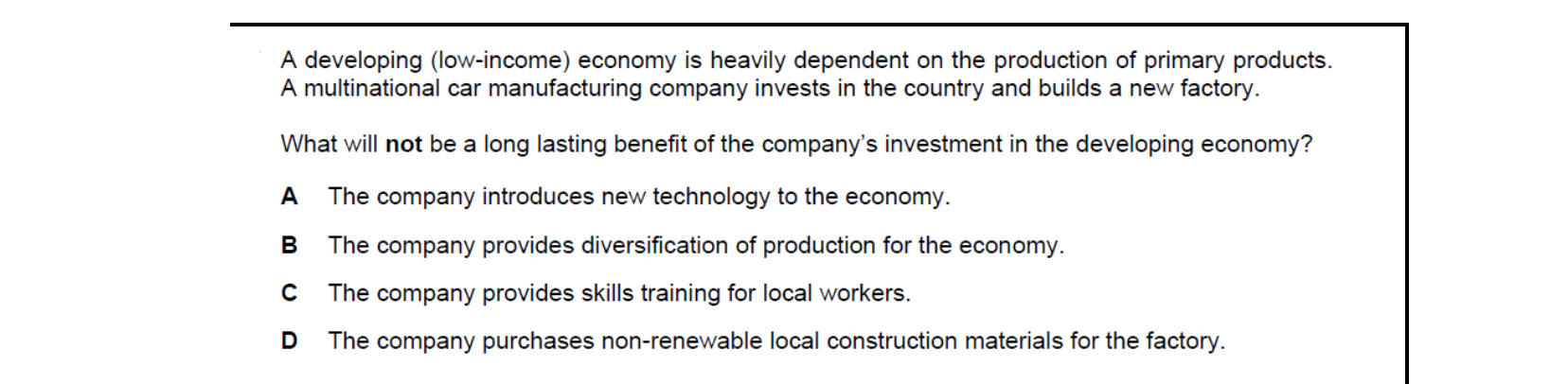CIE 9708 Economics multiple-choice question on Relationship Between Countries at Different Levels of Development (image 4)