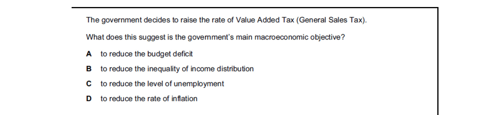 CIE 9708 Economics multiple-choice question on Government Macroeconomic Policy Objectives (image 9)