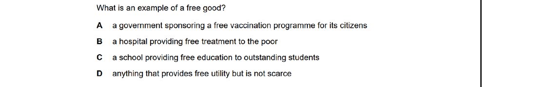 CIE 9708 Economics multiple-choice question on Classification of Goods and Services (image 1)