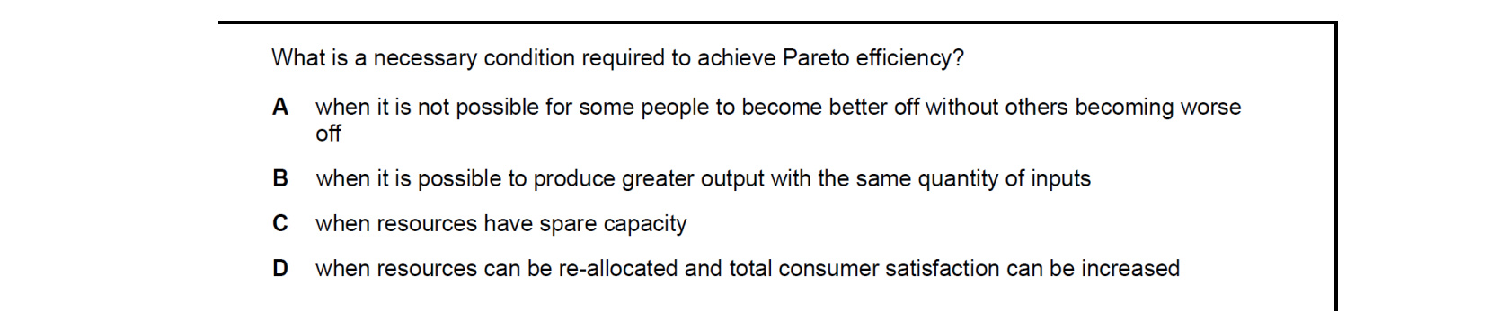 CIE 9708 Economics multiple-choice question on Efficiency and Market Failure (image 5)
