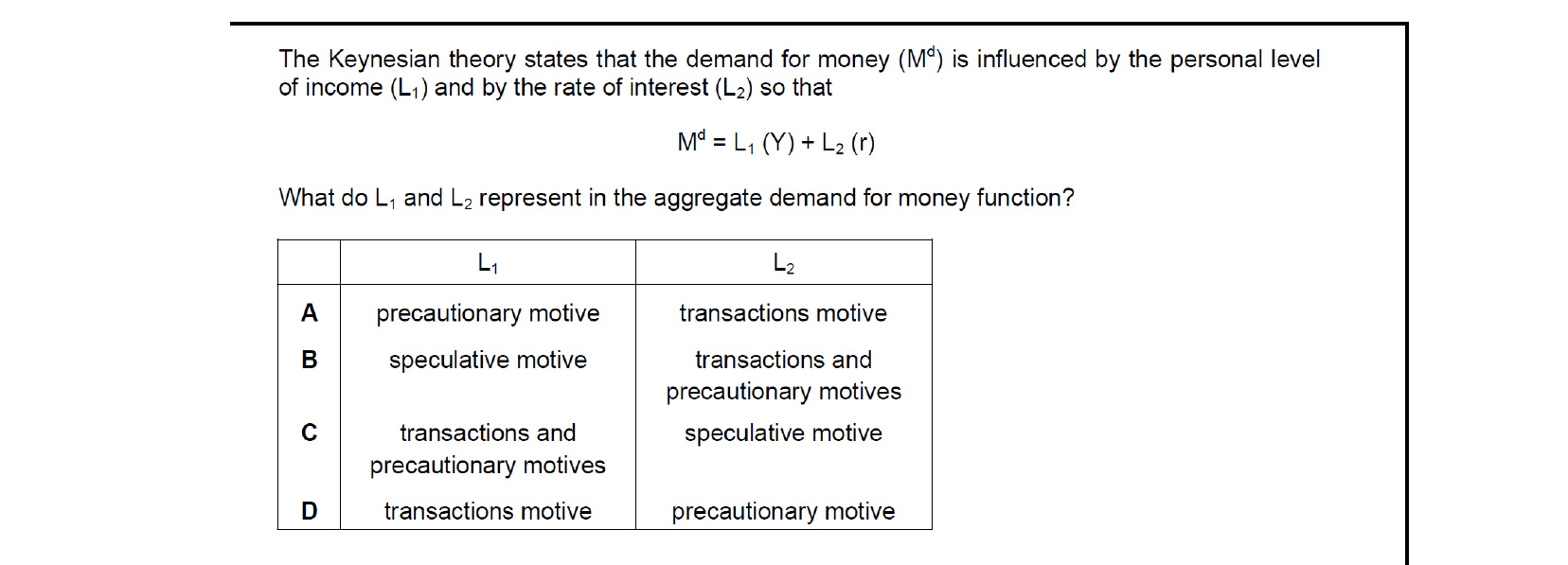 CIE 9708 Economics multiple-choice question on Money and Banking (image 6)