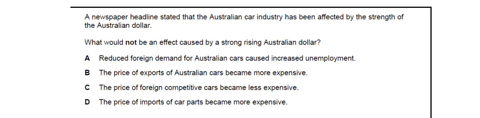 CIE 9708 Economics multiple-choice question on Exchange Rates (image 9)