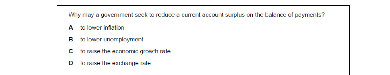 CIE 9708 Economics multiple-choice question on Current Account of the Balance of Payments (image 9)