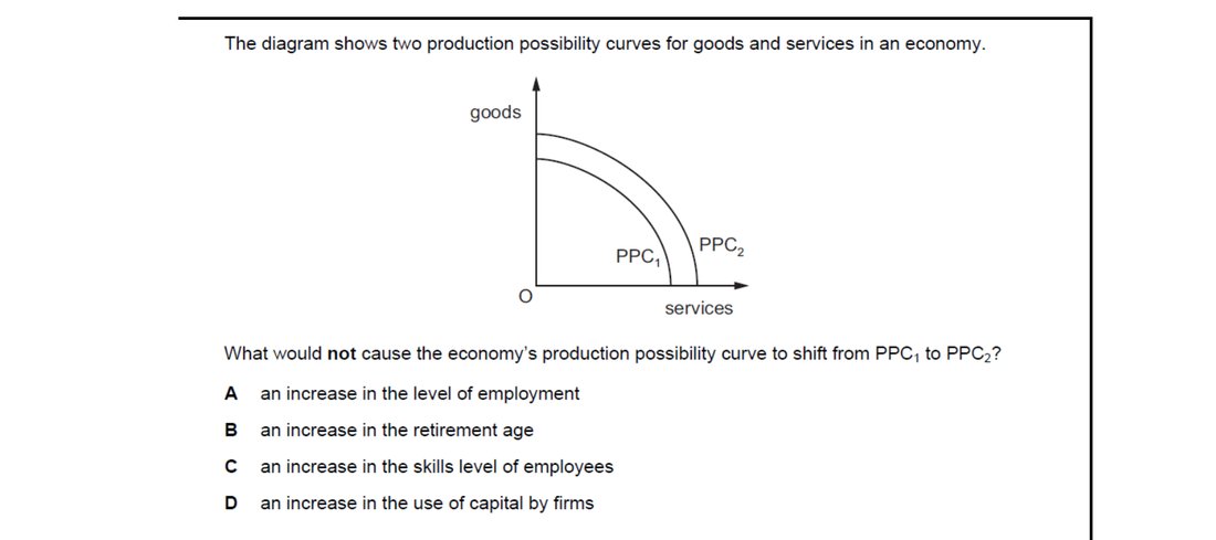 CIE 9708 Economics multiple-choice question on Production Possibility Curves (image 10)