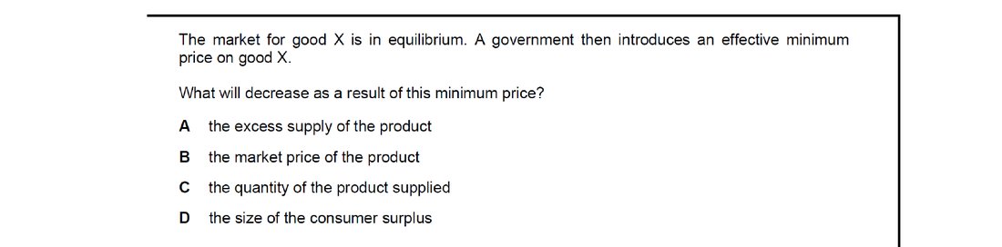CIE 9708 Economics multiple-choice question on Methods and Effects of Government Intervention in Markets (image 9)