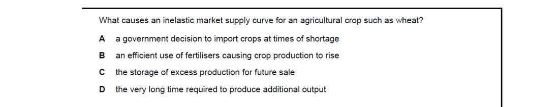CIE 9708 Economics multiple-choice question on Price Elasticity of Supply (image 8)
