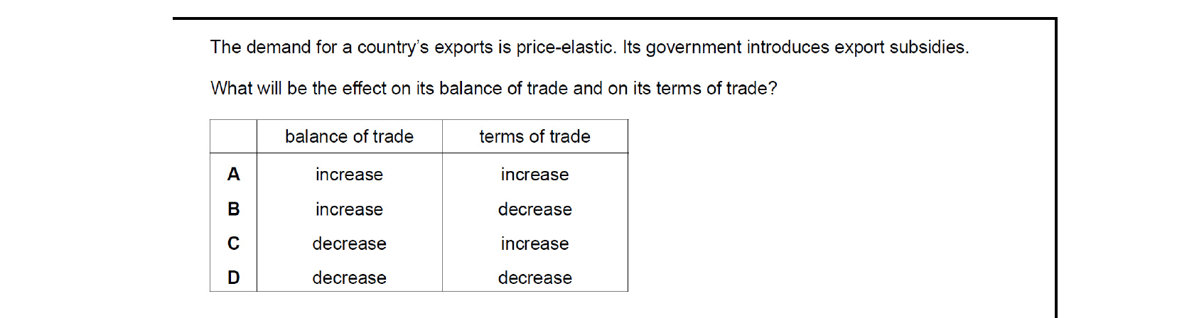 CIE 9708 Economics multiple-choice question on Current Account of the Balance of Payments (image 5)