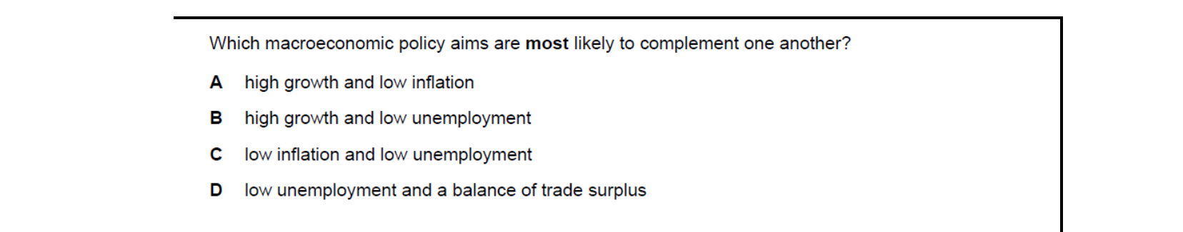 CIE 9708 Economics multiple-choice question on Government Macroeconomic Policy Objectives (image 8)