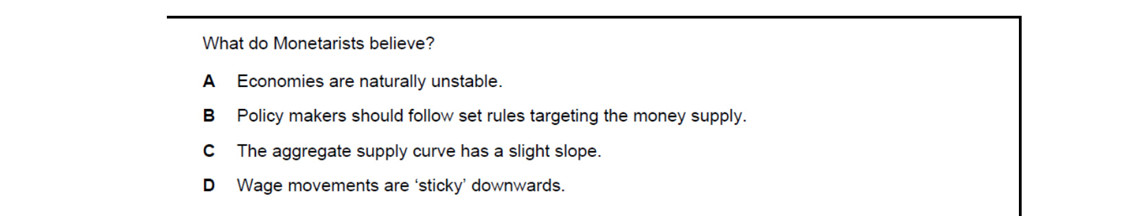 CIE 9708 Economics multiple-choice question on Money and Banking (image 3)